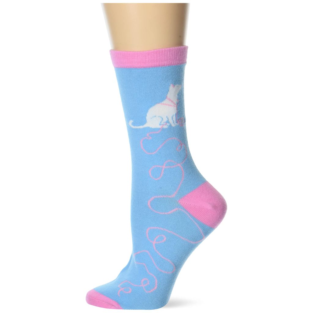 Little Blue House by Hatley Women's Printed Crew Socks, Cat and Yarn, One Size