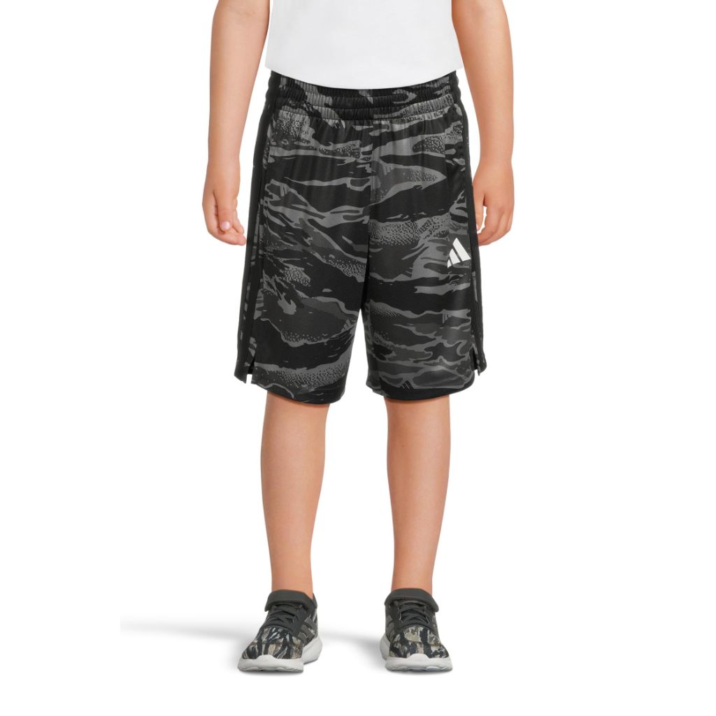 adidas Boys' AOP Tiger Camo 3-Stripe Shorts - Black, 2T