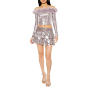 SZ L, Forever 21 Women's Layered Sequin Mini Flare Skirt Lavender