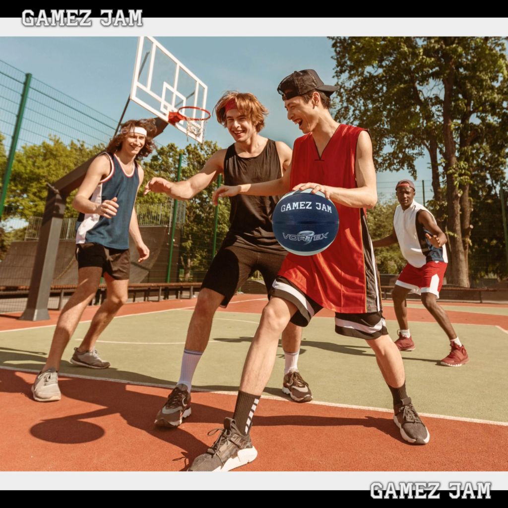 Gamez Jam Rubber Basketball – Size 7 Outdoor/Indoor Street Ball – Black & White Vortex Design