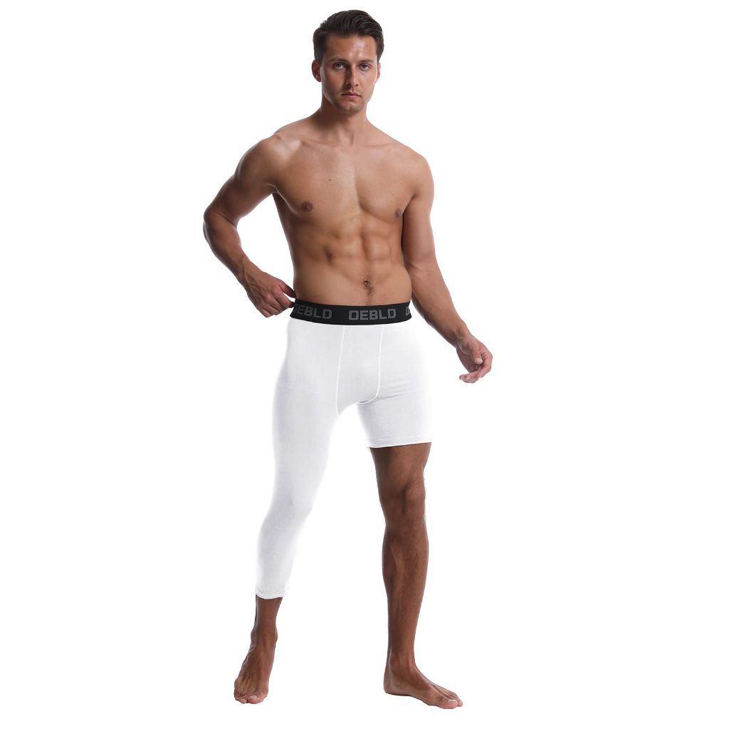 OEBLD Men's Single Leg 3/4 Compression Tights, XS, White