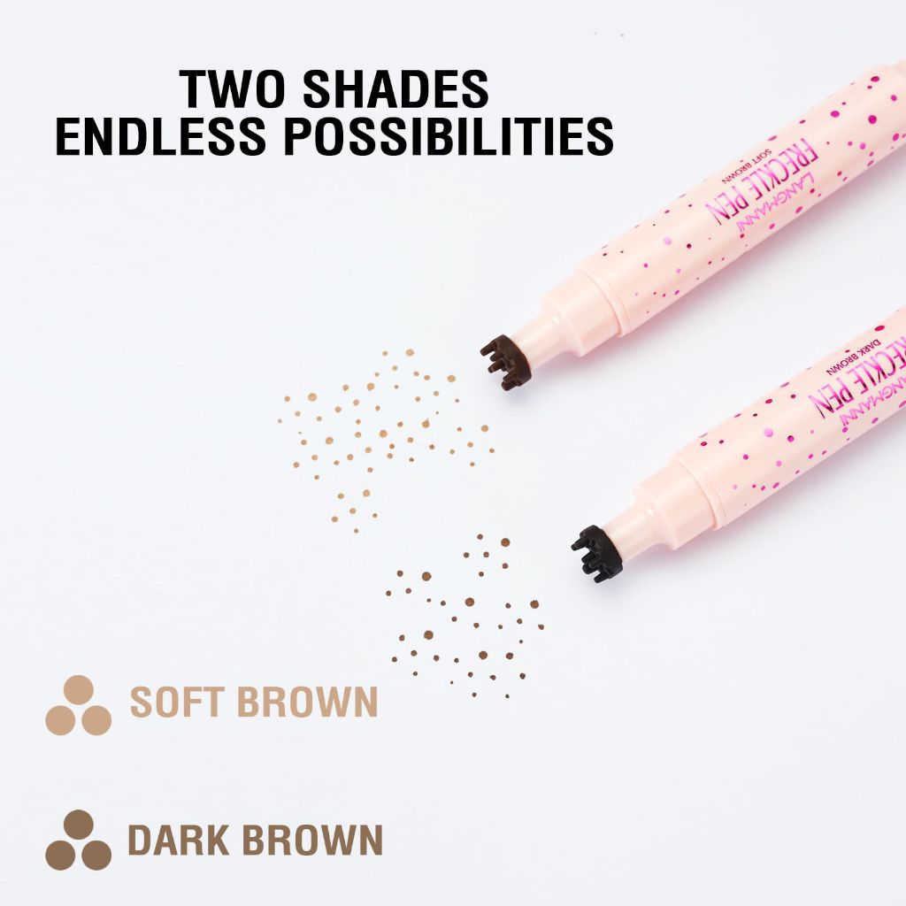 Jolilab Freckle Pen 3-in-1: Dual-Ended Stamp & Precision Tip (Eyeliner/Brow Pencil), 2 Shades Soft Brown/Dark Brown