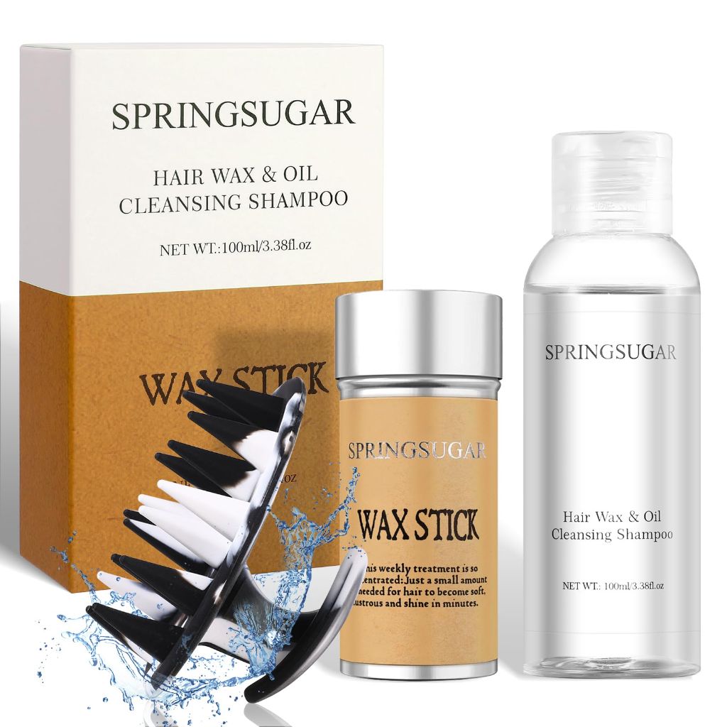 SPRINGSUGAR 3PCS Hair Wax Stick Set,Flyaways Edge Control Slick Back Hair Stick+Deep Cleans Clarifying Shampoo