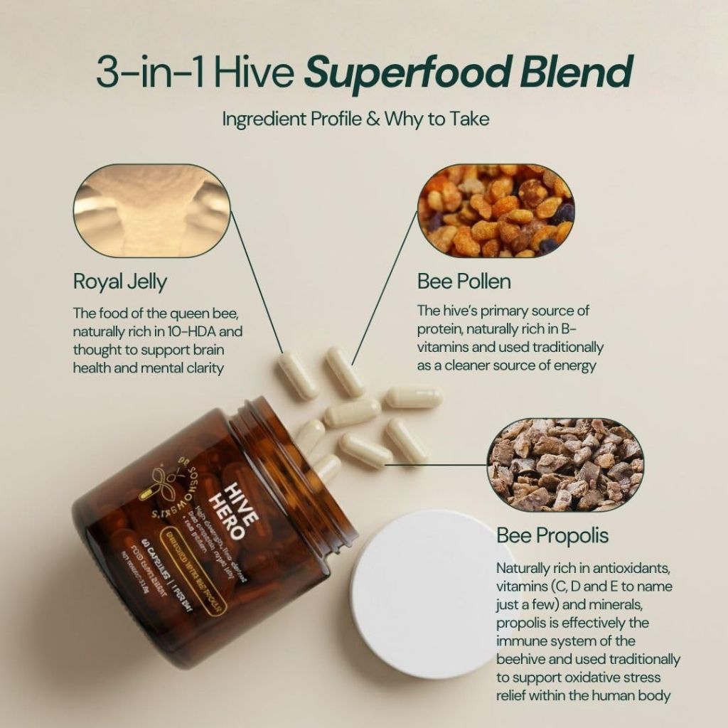 Dr Sosnowski's Hive Hero – Propolis, Royal Jelly & Bee Pollen Supplement – Triple Hive Action for Daily Wellness – 60 Vegetable Capsules