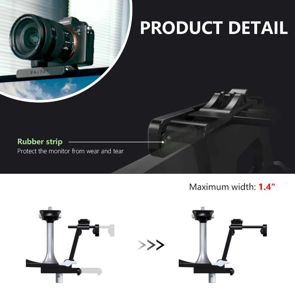 RAUBAY Monitor Camera Mount Stand with 1/4" Screw, MILC Monitor, Maximum Width up to 1.4"