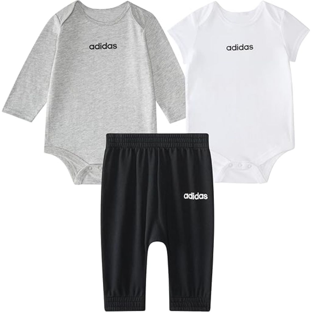 adidas Baby Boy's 3-Piece Linear Logo Bodyshirt & Pant Set - Heather Gray, Size 12m