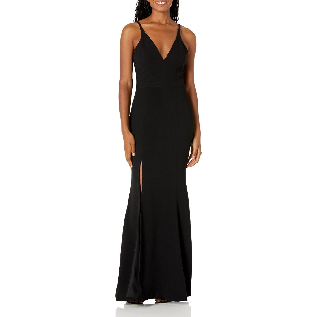 Dress the Population Iris Crepe Side Slit Gown, Black, XXL