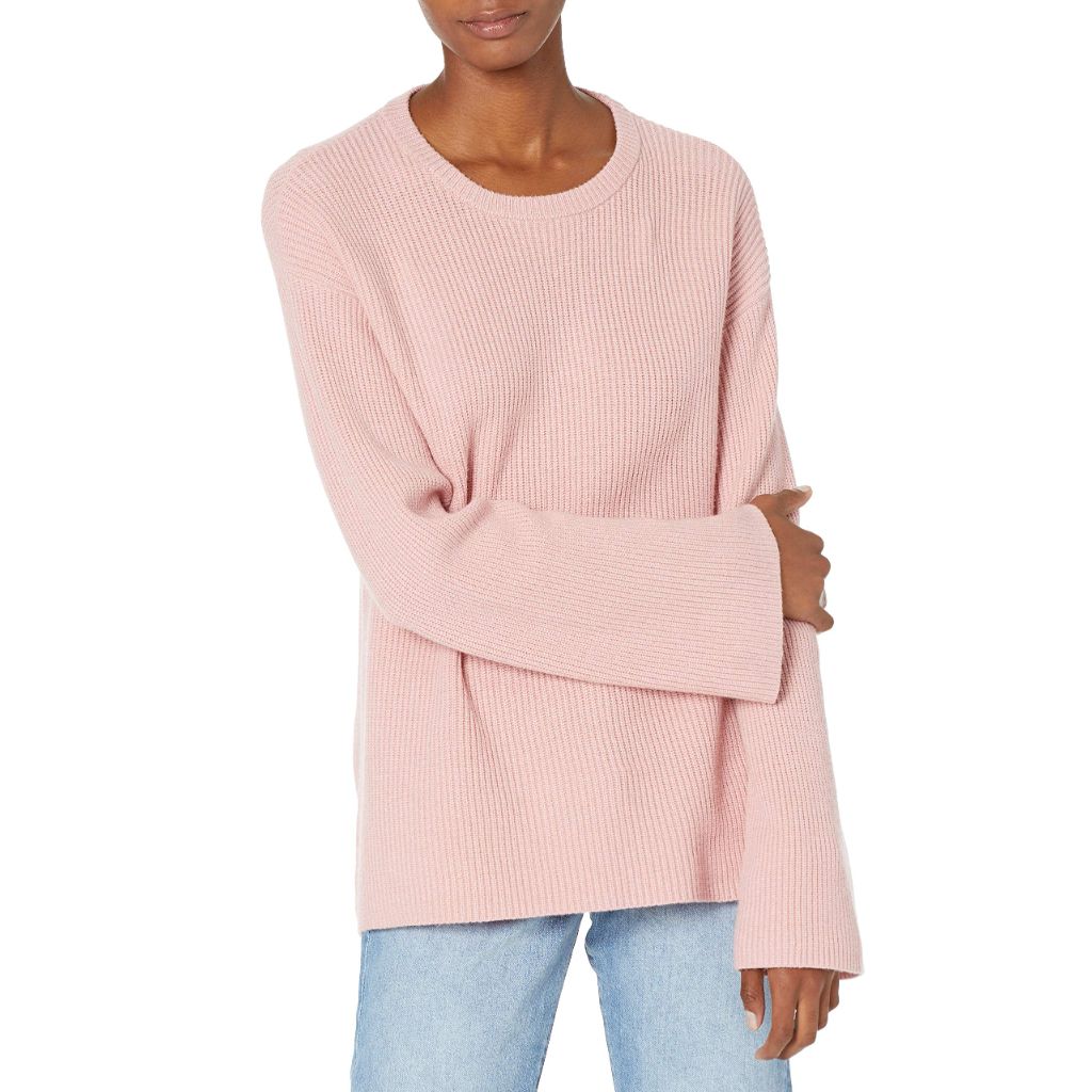 The Drop Women's Alice Crewneck Back Slit Ribbed Pullover Sweater, Zephyr Pink, S