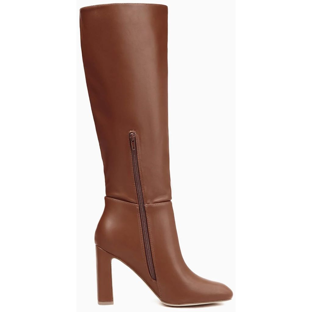 SZ 7.5, Coutgo Women's Chunky Heeled Knee High Boots | Classic Leather