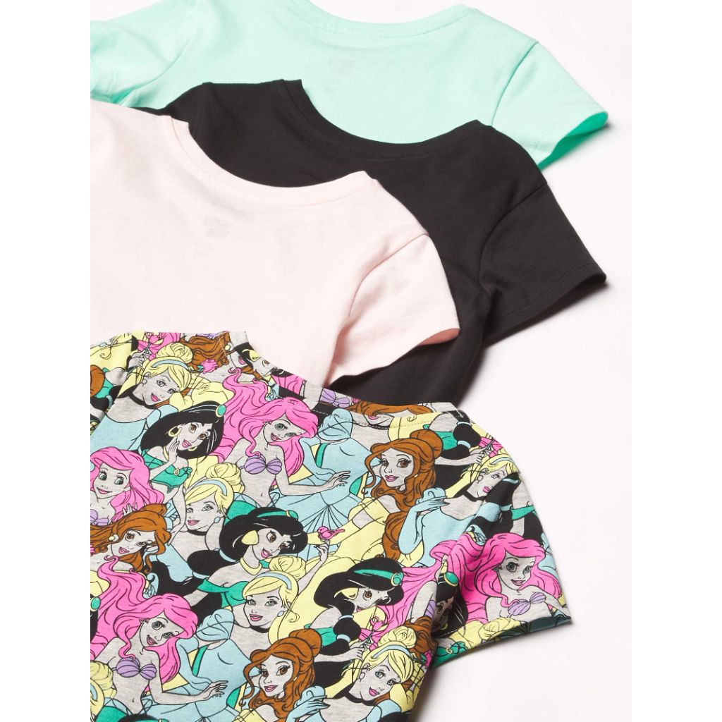 Amazon Essentials Disney Princess Girls' Short-Sleeve T-Shirts, 4PK (Size Large)