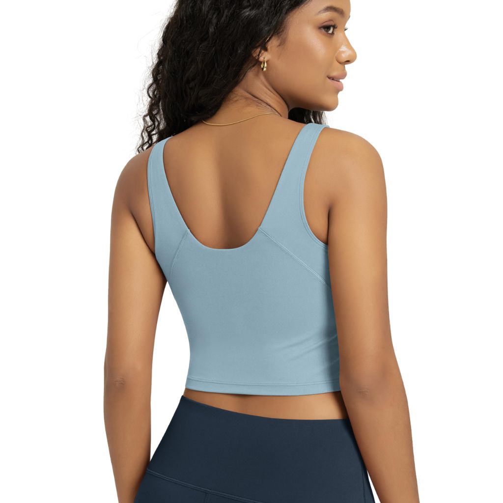 ODODOS Cloud Feeling Tank Bra for Women U Back Yoga Crop Top, Chambray, X-Large