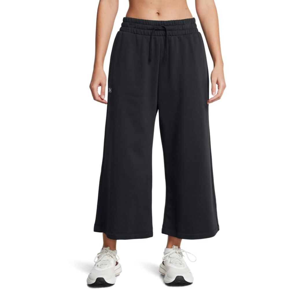 Under Armour Women's Rival Fleece Crop Wide Leg Pants, Black / White, X-Large