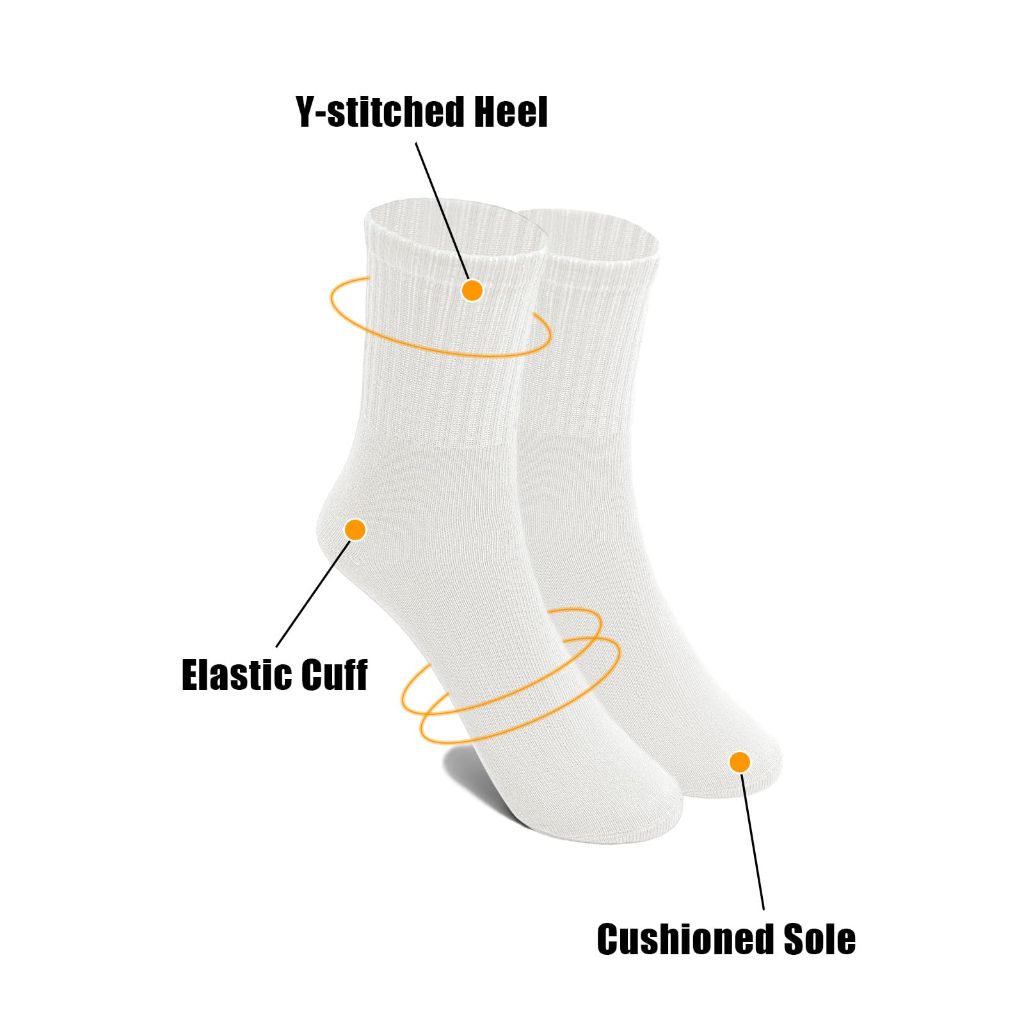6 Pairs Kids Socks, Crew Cut, Youth XL, White
