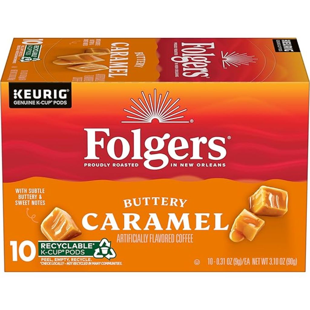 Folgers Buttery Caramel Artificially Flavored Coffee, Keurig K-Cup Pods, 10 Count Box