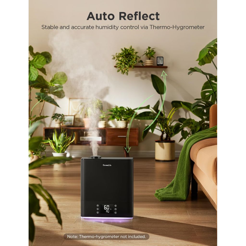 GoveeLife Smart Humidifiers for Bedroom Large Room, Top-Fill Cool Mist 6L- Black