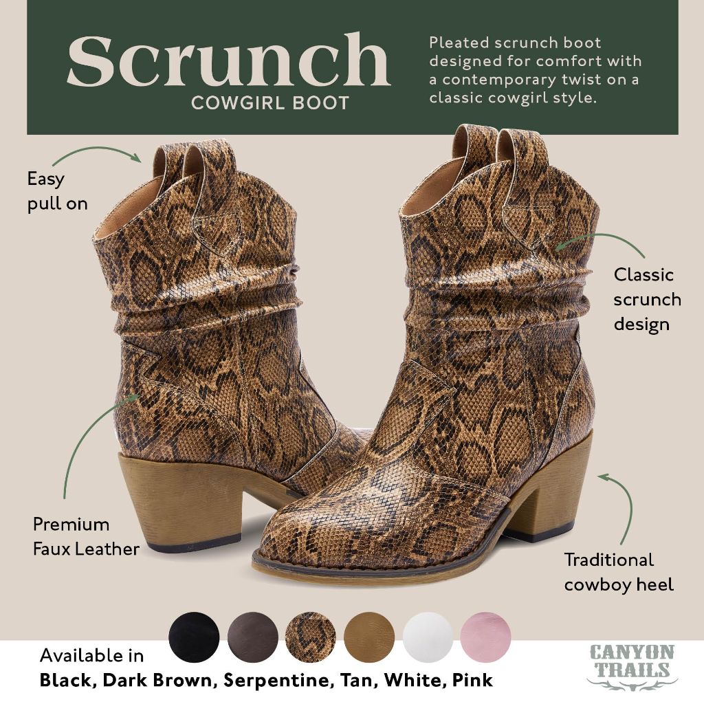 Canyon Trails Western Cowboy Boots for Women - Durable Stack Heel and Ankle Style Cowgirl Boots -  ( Brown Snake ) 11