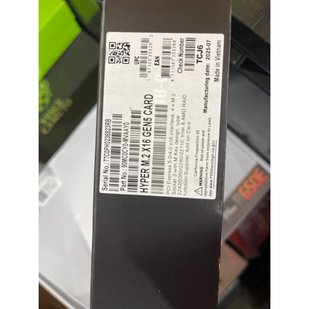 ASUS Hyper M.2 X16 Gen5 Card (PCIe 5.0/4.0) Supports Four NVMe M.2 (2242/2260/2280/22110) Devices up to 512 Gbps for AMD and Intel® Platform RAID
