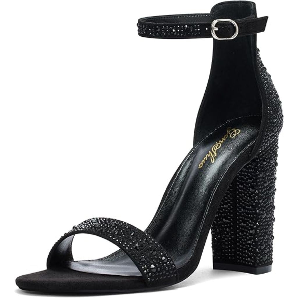 GENSHUO Women's 4-inch Chunky High Heel Sandals with Ankle Strap,Party Wedding Bridal Shoes