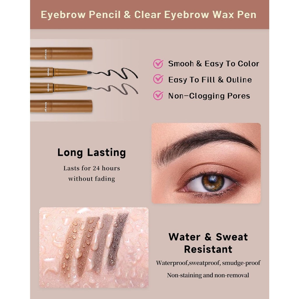 2-in-1 Eyebrow Pen & Brow Freeze Gel - Waterproof, Smudge-Proof, Long-Lasting - #02 Brown