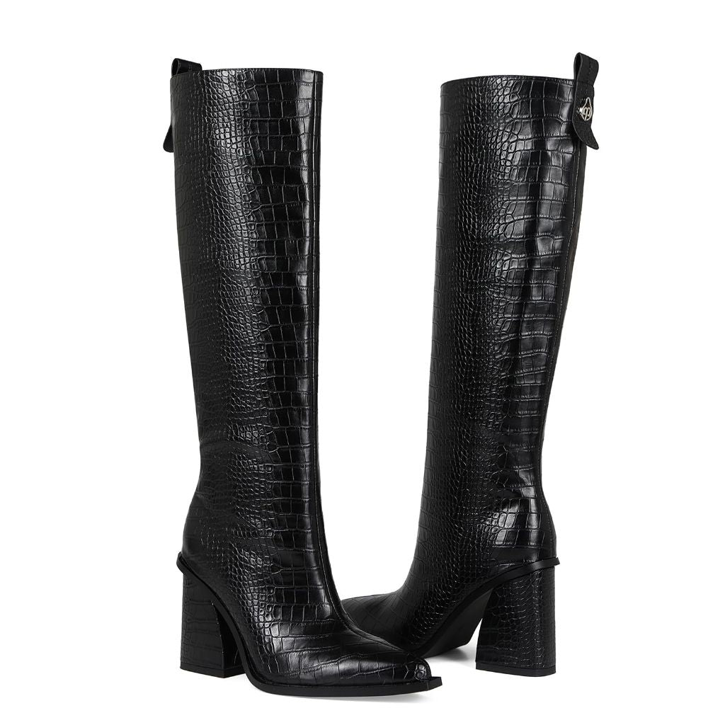 SZ 8.5, YYBYYB Black Boots for Women Knee High Tall Boots | Sexy Crocodile
