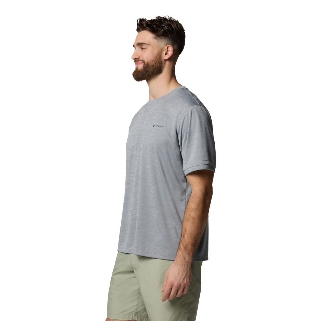 Columbia Mens Sage Peak Knit Short Sleeve Crew, Columbia Grey Heather, Medium