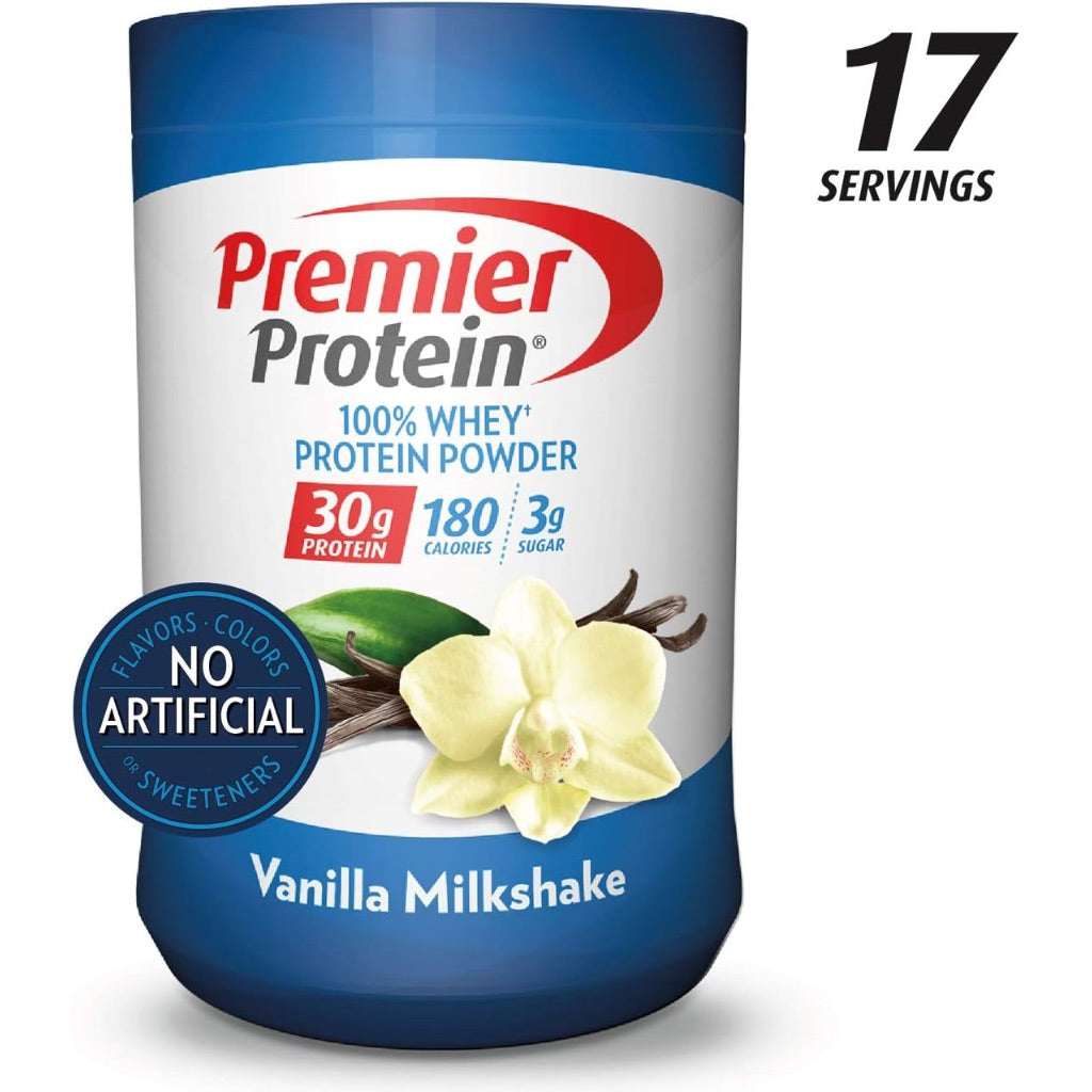 Premier Protein Whey Protein Powder, Vanilla Milkshake, 23.3oz (17 Servings)