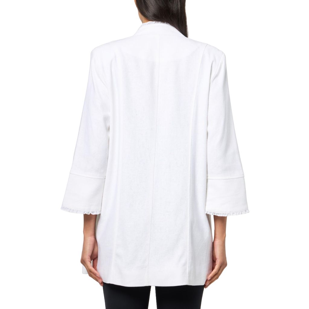 SZ PL, MULTIPLES Women's Petite Three Quarters Flounce Sleeves Stand Collar Double Button Lined Jacket, White