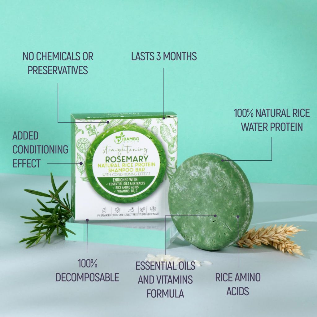 BAMBOEARTH Solid Rice Protein Water Shampoo Bar With Conditioner (Rosemary)