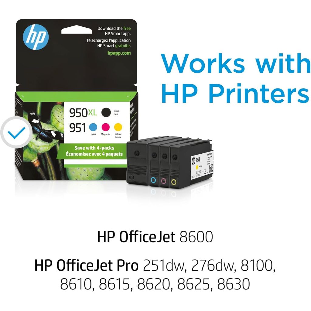 HP 950XL Black + 951 Cyan, Magenta, Yellow Ink (Black XL + CMY) | Works with HP OfficeJet 8600 | HP OfficeJet Pro 251dw, 276dw, 8100, 8610, 8615, 8620, 8625, 8630 | C2P01FN