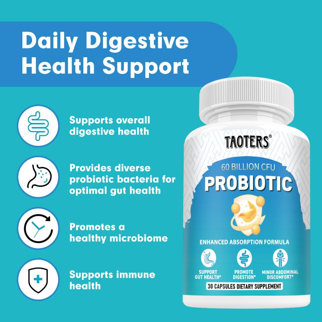TAOTERS Probiotics for Digestive Health, 60 Billion CFU - 10 Strains | 30 Capsules