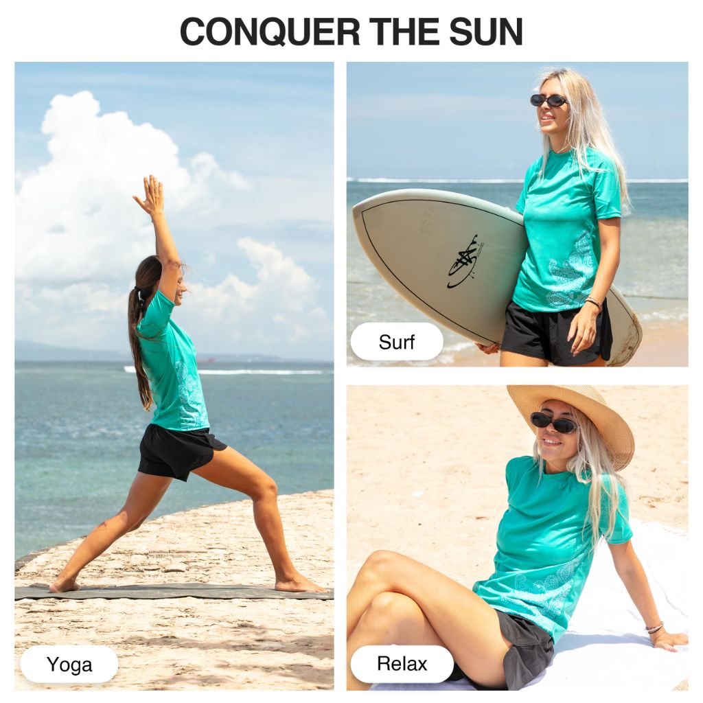 SZ L, Kanu Surf Women's Breeze UPF 50+ Short Sleeved Active Rashguard & Workout Top, Lanai Lagoon
