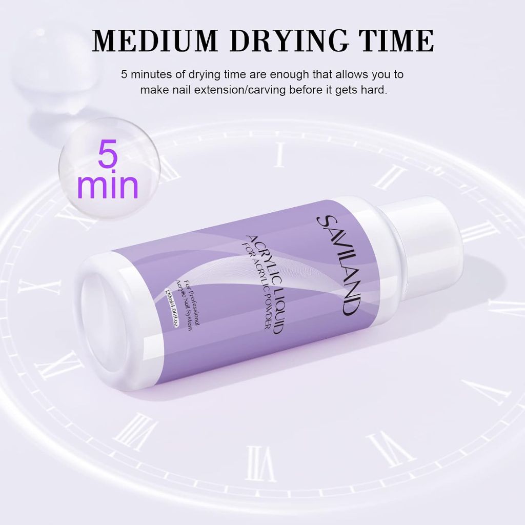 Saviland Monomer Acrylic Nail Liquid, 4 oz Acrylic Liquid for Acrylic Powder