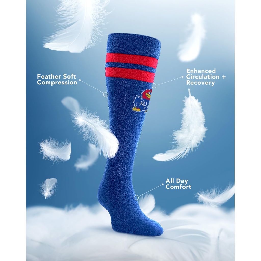For Bare Feet NCAA KANSAS JAYHAWKS Cozy Feather Compression Varsity Stripe Team Color Large/Extra Large