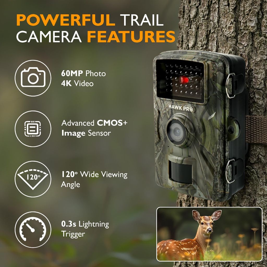 HAWKPRO DL-002 Trail Camera (Non-Cellular) - 60MP Game Camera with Night Vision