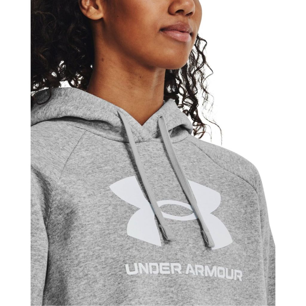Under Armour Womens Rival Fleece Big Logo Hoodie, (012) Mod Gray Light Heather / / White, Large