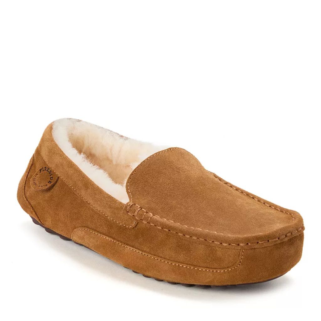 Dearfoams Fireside Men's Melbourne Genuine Shearling Moccasin Slippers - Chestnut, Size 9