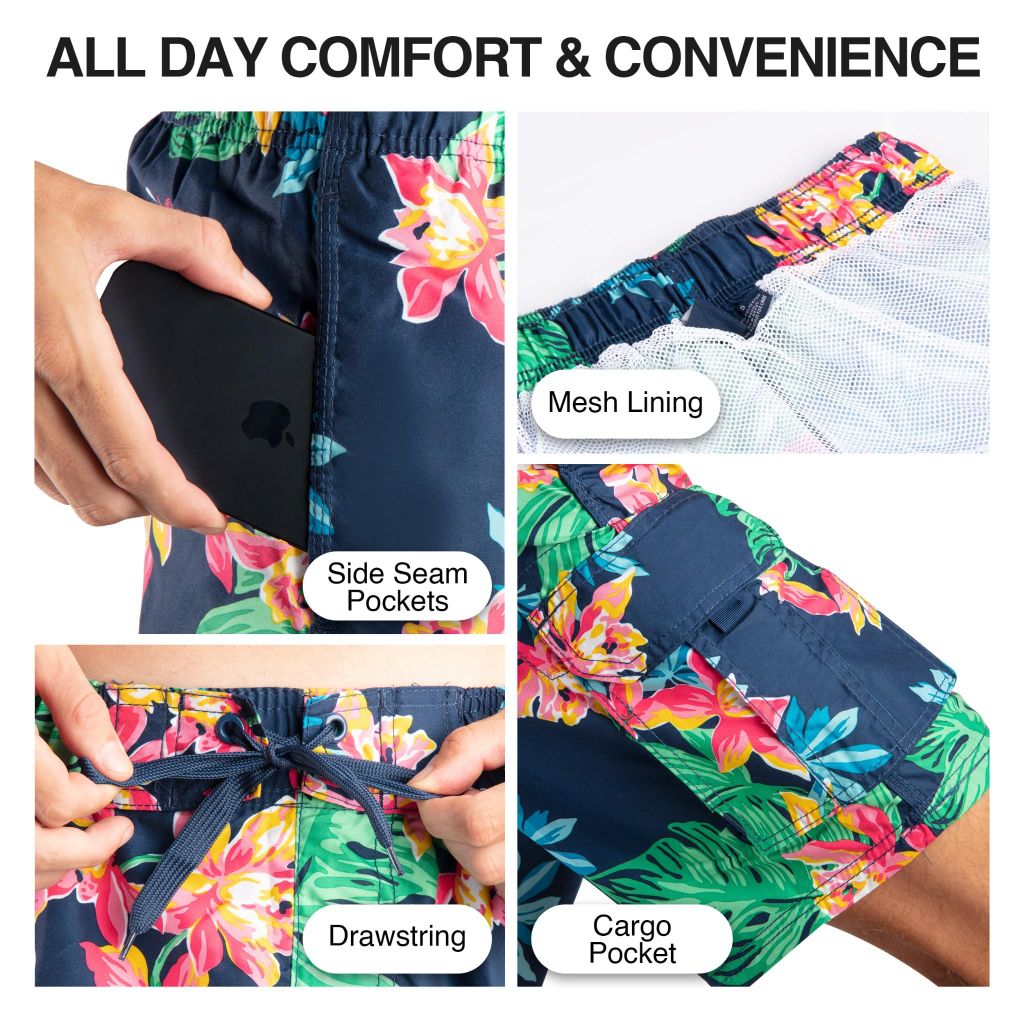 Kanu Surf Men's Infinite Swim Trunks (Regular & Extended Sizes), Bermuda Navy, Small