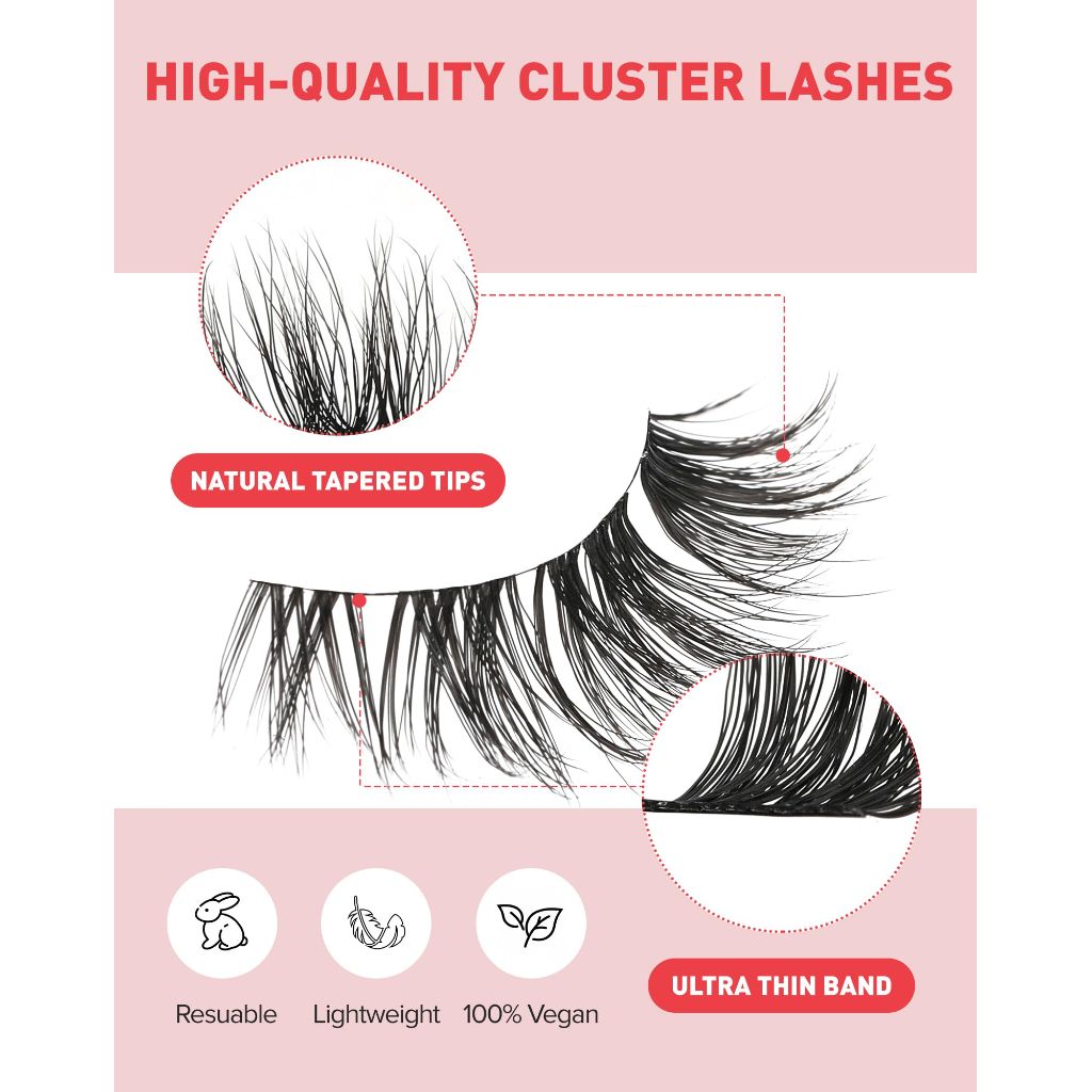 Ukrizi Lash Clusters Wispy Cat Eye Individual Lash Extensions Natural Cluster Lashes (9-15MM) - 7 Pairs KS26