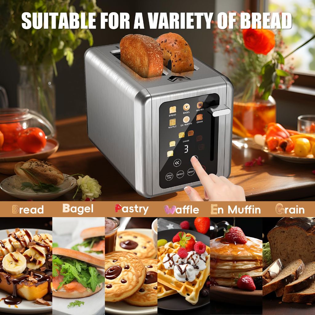 WUNLY Touch screen Toasters 2 slice, Stainless Steel Platinum