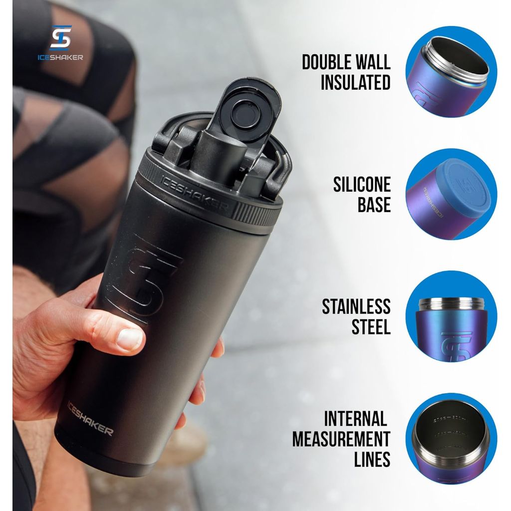 Ice Shaker Insulated Stainless Steel 36oz Shaker Bottle, 30+ Hours Cold, Navy