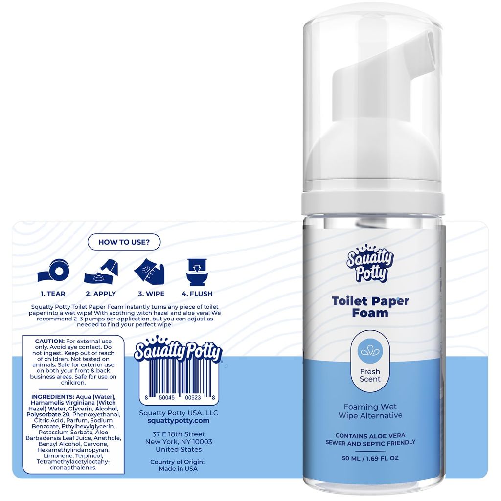 Squatty Potty Toilet Tissue Paper Foam Instant Wet Wipe Alternative - 1.69 fl. oz. (2 Pack)
