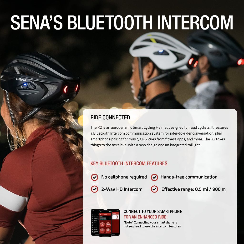 Sena R2 Road Cycling Smart Bluetooth Helmet (Matte Gray, Large)