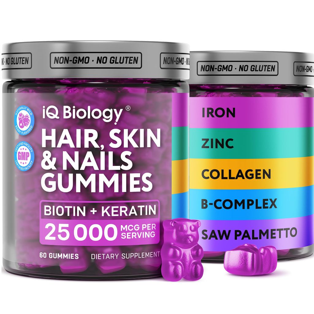 Biotin Gummies for Hair, Skin and Nails - Hair Growth Vitamins - 60 Chewable Bears (Wild Berry)