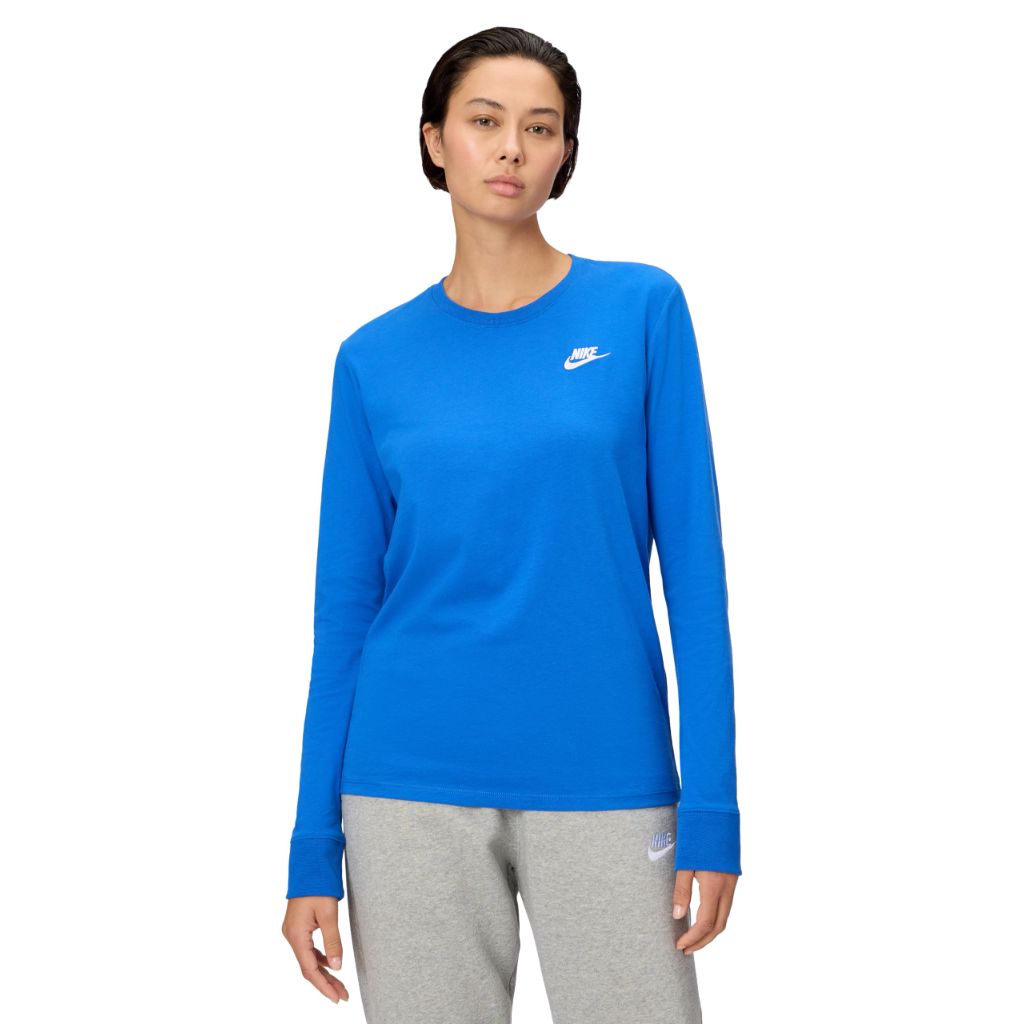 Nike Women's Sportswear Club Long-Sleeve T-Shirt - Game Royal/White, Medium