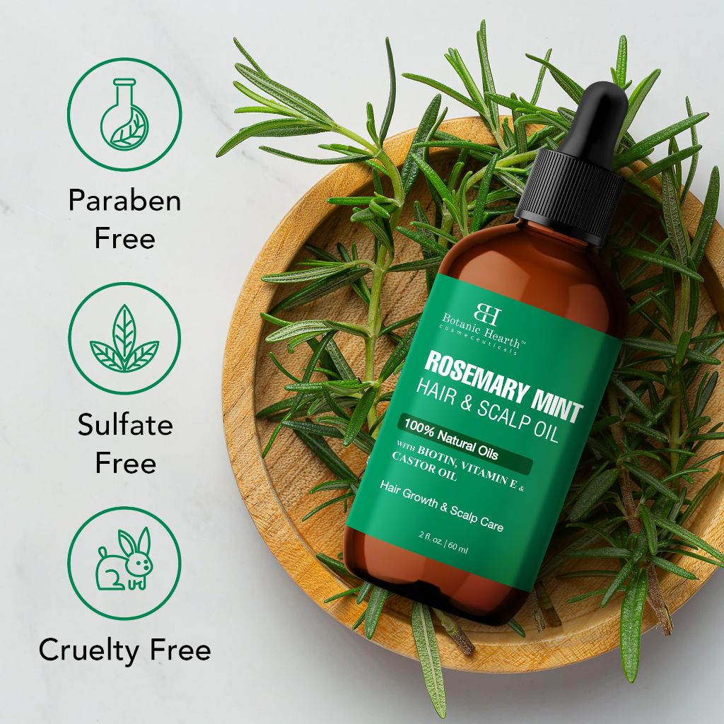Botanic Hearth 100% Pure Rosemary Mint Oil For Hair Growth & Hair Treatment Oils 2 Fl Oz