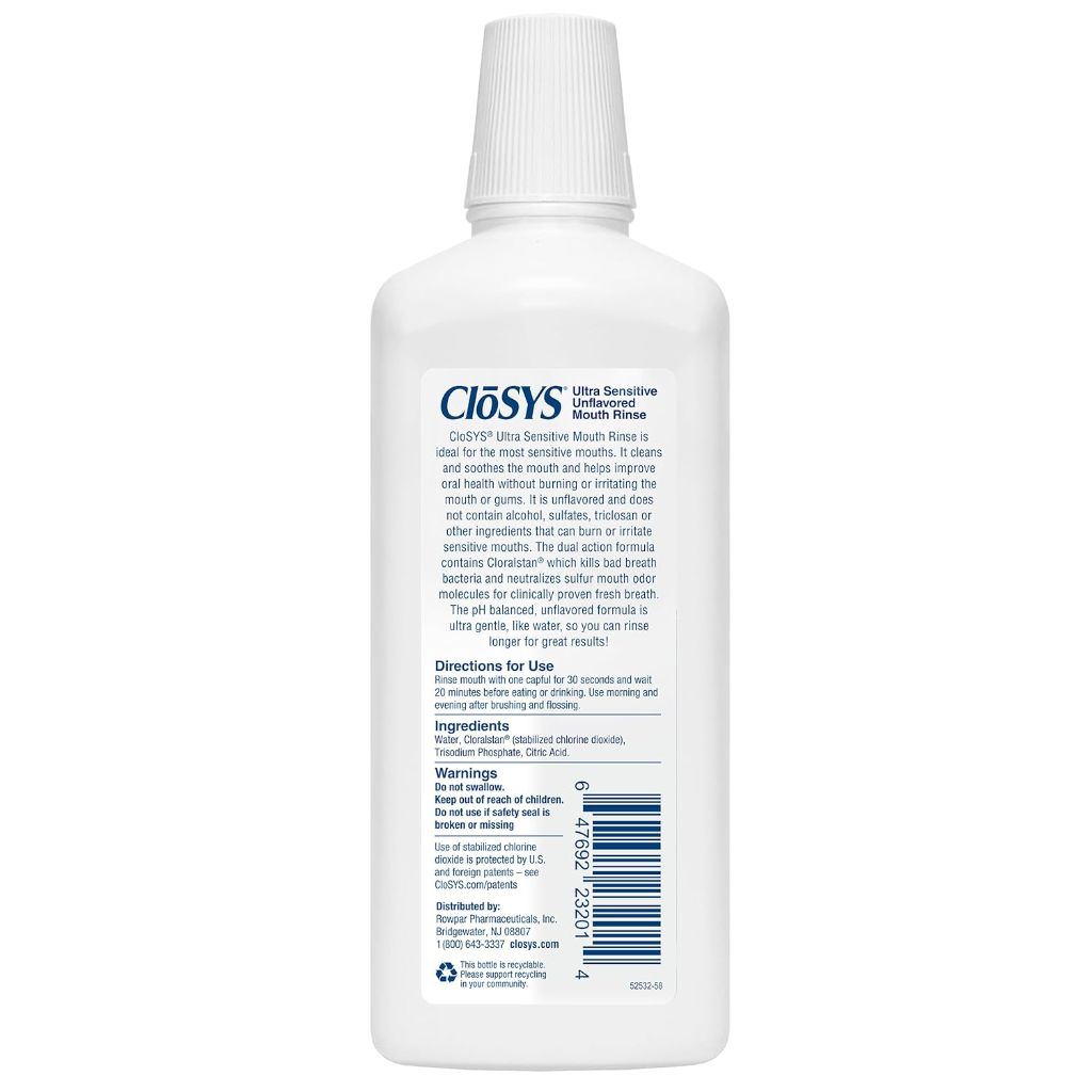 CloSYS Ultra Sensitive Mouthwash, Alcohol Free - Unflavored, 32 fl. oz. (2 Pack)