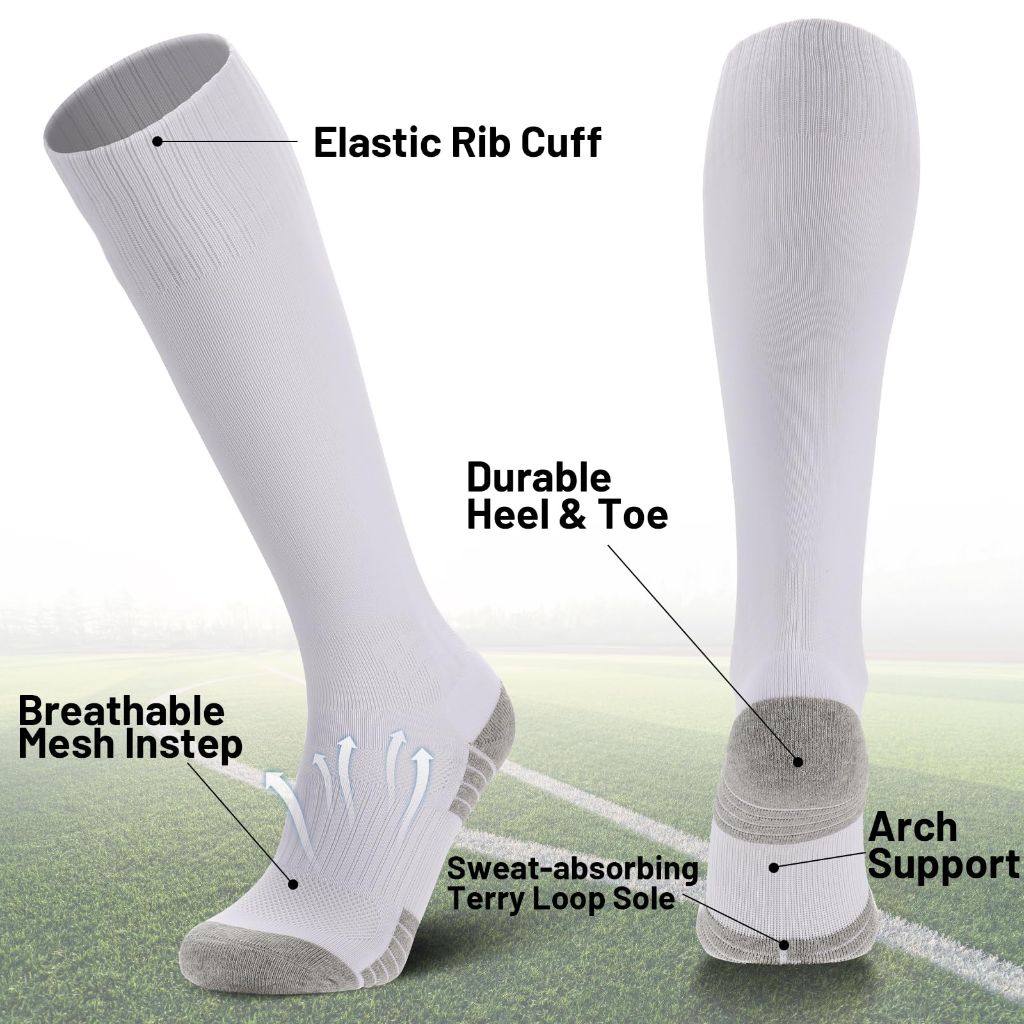 Ultrafun 4 Pairs Soccer Socks Youth Kids, White- size Medium