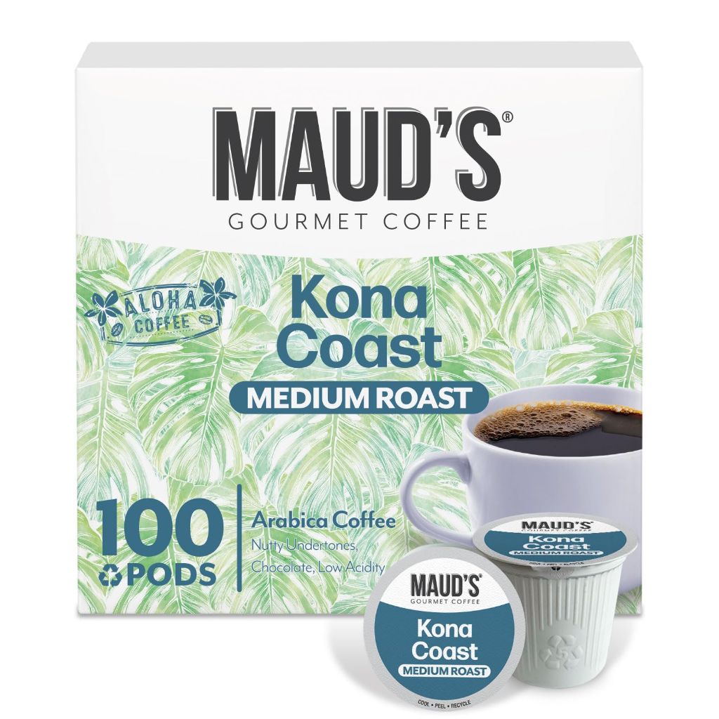 Maud's Kona Coffee Pods, 100 ct, Medium Roast Coffee in Single Serve Pods – 100% Arabica Coffee