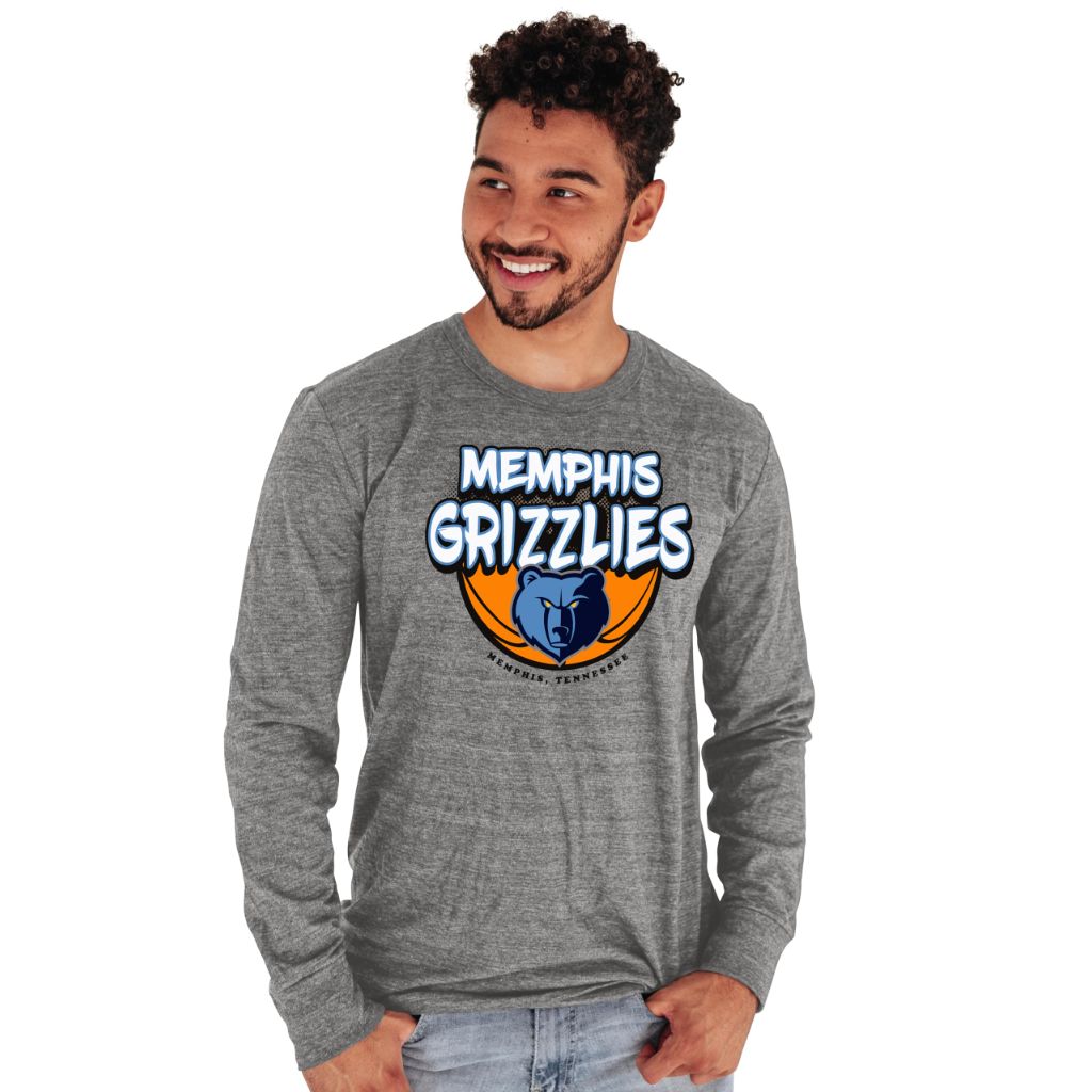 Memphis Grizzlies Adult Long Sleeve T-Shirt, Heather Gray - size M