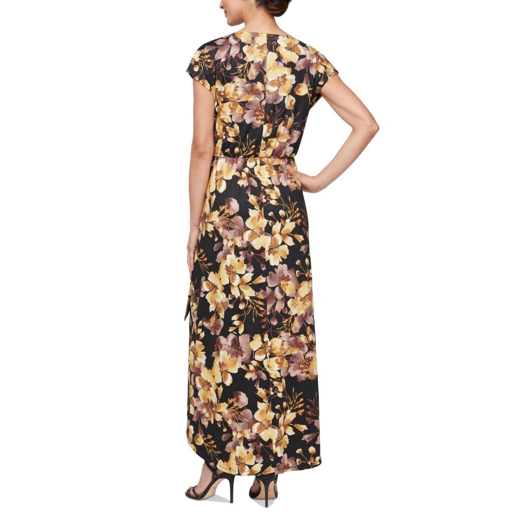 Sl Fashions Women's Printed Surplice-Neck Sleeveless Dress - Blk Multi size 12